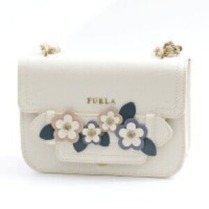 Furla flower motif chain shoulder bag White leather